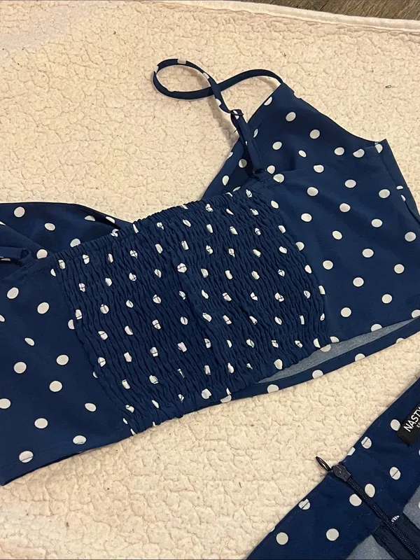 Nasty Gal Navy & White Polka Dot Wide-Leg Jumpsuit Set - Image 5