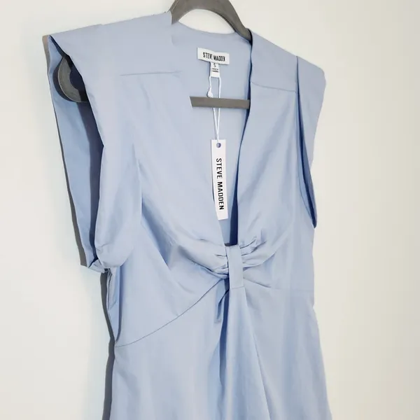 Steve Madden Blue 100% Cotton A Line Mini Dress with Cap Sleeves Size Small NWT - Image 4