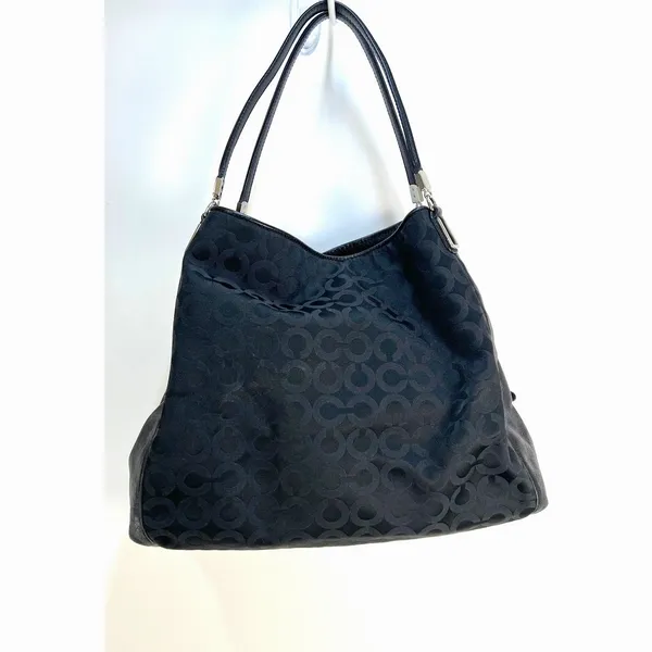 Coach Madison Op Art Sateen Phoebe Shoulder Bag Black Jacquard - Image 8
