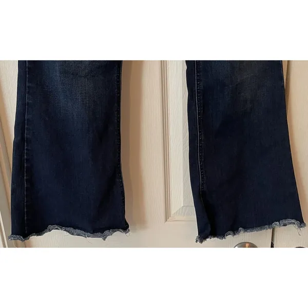 Kancan Women’s Jeans Sz 13 (30) Midrise‎ Flare Leg Dark Wash Raw Hem Western - Image 3