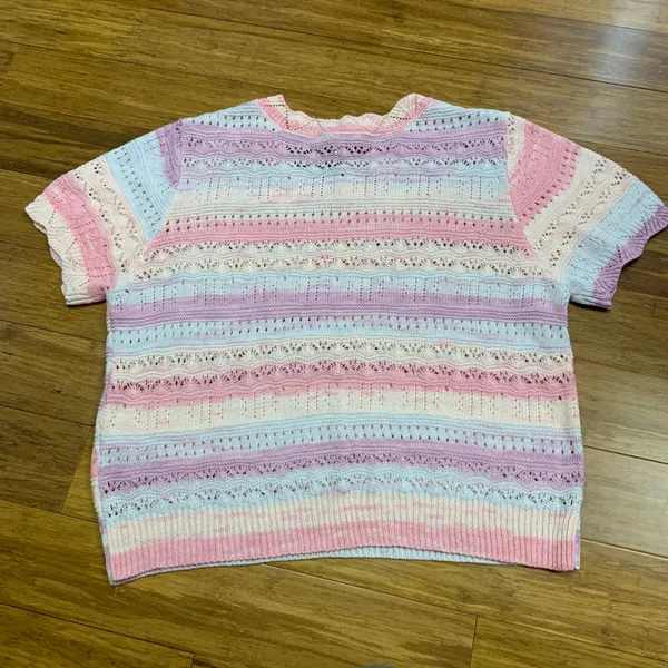Nanette Lepore Striped Knit Sweater‎ Cropped Short Sleeve V Neck Women's Large - Image 4
