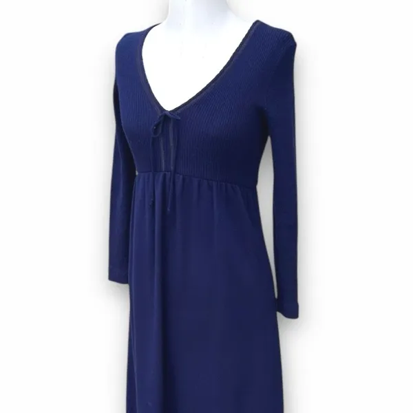 VTG 70s Hubba Hubba Maxi Sweater Dress Women’s Medium Blue Cottage Hippie Boho - Image 8