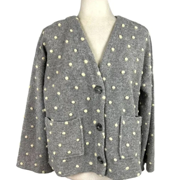 Madewell AG245 Texture & Thread Boxy Bobble Cropped Cardigan Small Polka Pom - Image 15