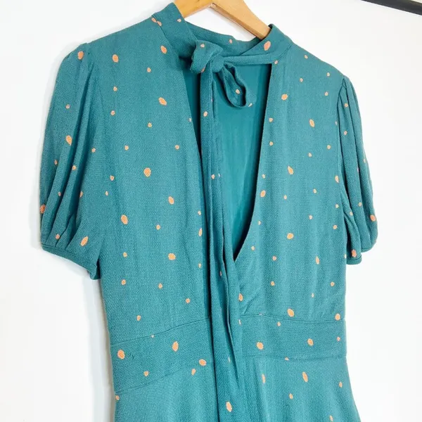 Free People Abbie Tie Reversible Green Peach Polka Dot Sheath Dress Womens 8 - Image 5