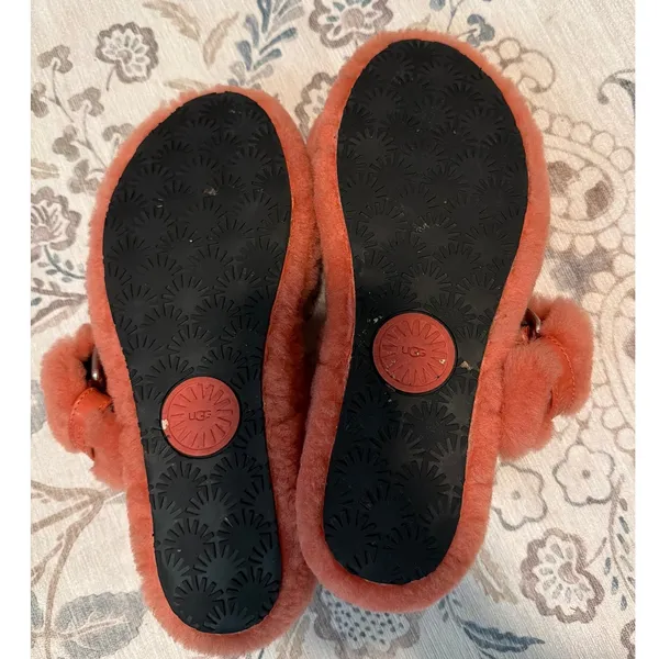 UGG Fuzz Yeah Sherling Slide Sandal Slipper Mariposa Coral Orange Womens Size 9 - Image 6