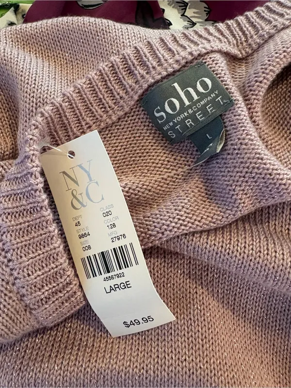 NWT Soho New York & Company Pink Metallic Cold Shoulder Tunic Sweater L - Image 8