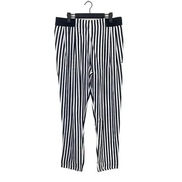 NWT Sans Souci Striped Lightweight Satin Feel Trouser Ankle Pant XL Black White - Image 10