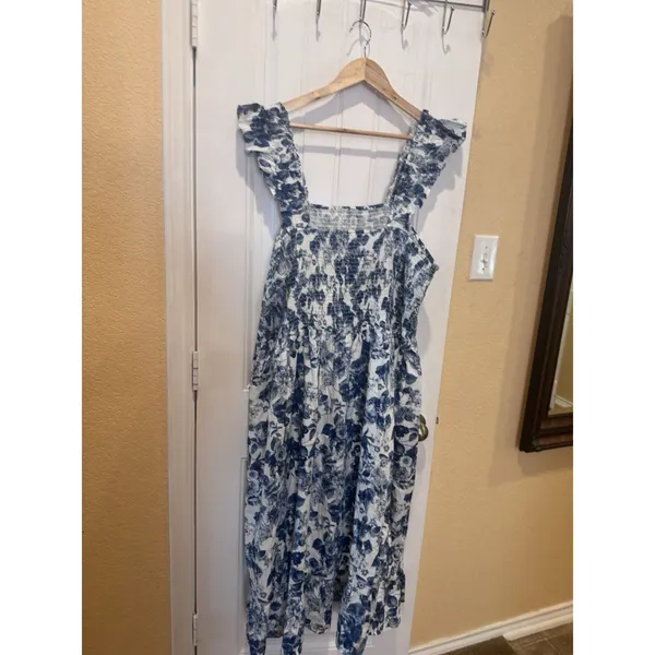 The Drop Women's Kimi Ruffled Shoulder Smocked Midi Dress, Blue Floral, 3X, Plus - Image 3