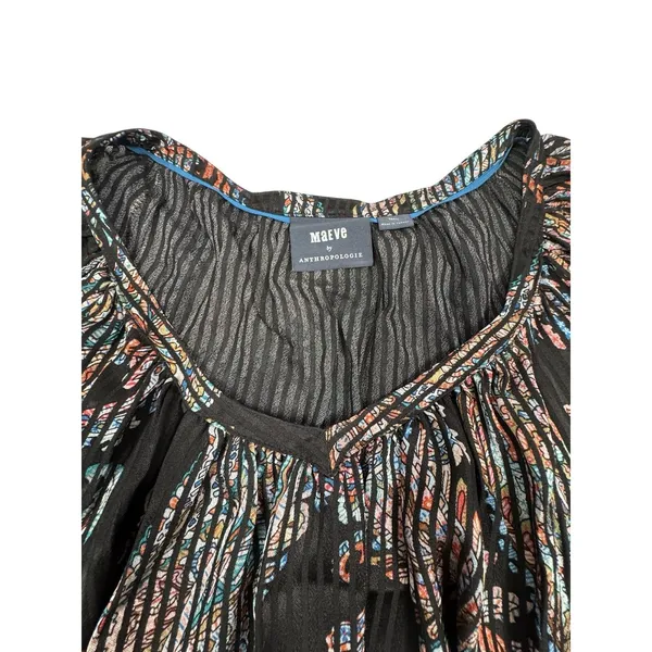 Anthropologie Maeve Boho Sheer‎ Printed Peasant Top Small - Image 3