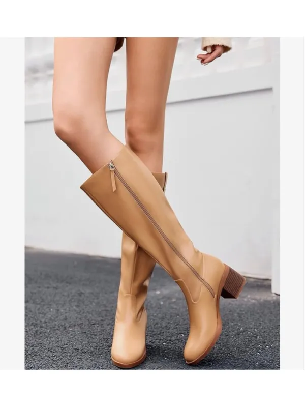 NEW Coutgo Knee High Low Chunky Heel Round Toe Tall Boots 11 - Image 3