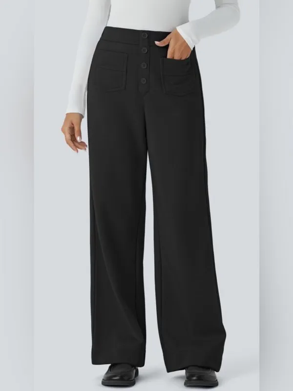 Halara high waisted button multiple pockets straight leg black pant women SP NWT - Image 6