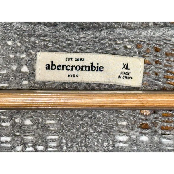 Abercrombie & Fitch Gray Open Knit Logo Long Sleeve Cardigan Sweater Top Size XL - Image 3