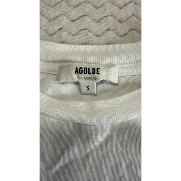 Agolde Mason Cropped Long Sleeve Tee White Organic Cotton A7209-1507 Womens S - Image 3