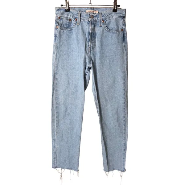 Levi's Wedgie Straight Jeans Women's 26 Light Wash Raw Hem High Rise Denim‎ - Image 3