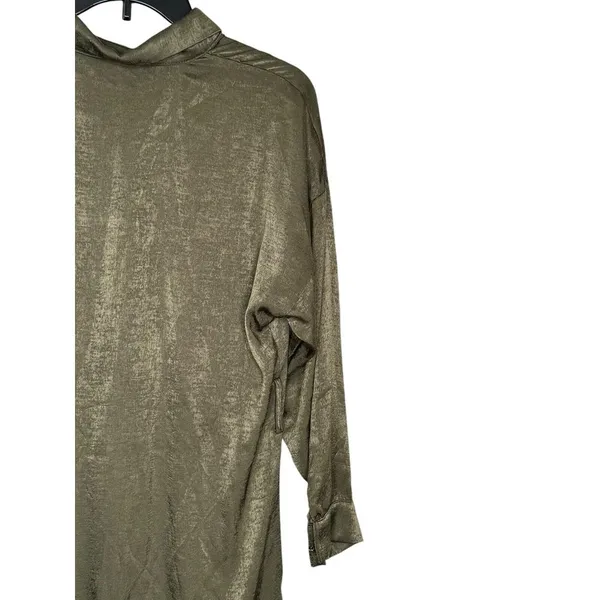 Zara Womens Dress Shirt Mini Collared Long Sleeve Satin Ruffled Hem Green XS NWT - Image 9