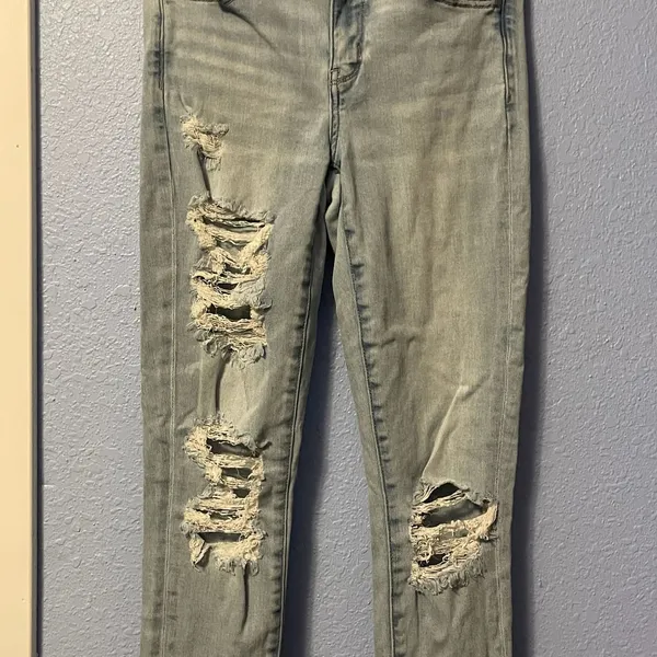 Size 4 American Eagle Distressed Ripped Light Wash Denim Jeans Jeggings Next Lev - Image 3