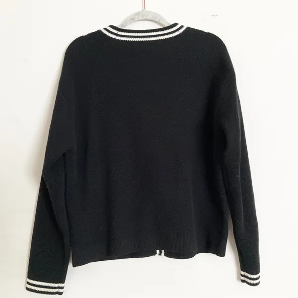 Alo Yoga Tennis Club Sweater Knit Cardigan Black/Ivory M - Image 4