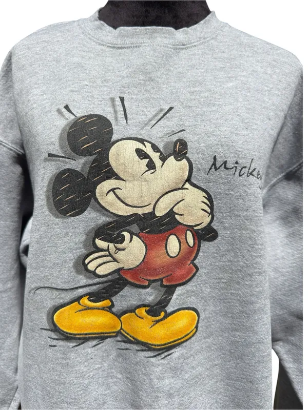 Disney Store Mickey Mouse Crewneck‎ Sweatshirt Vintage 90s USA Heather Gray XL - Image 3