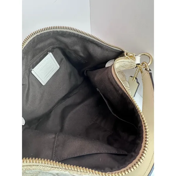 Coach Celeste Signature Jacquard Hobo Bag Light Khaki White Like New - Image 5