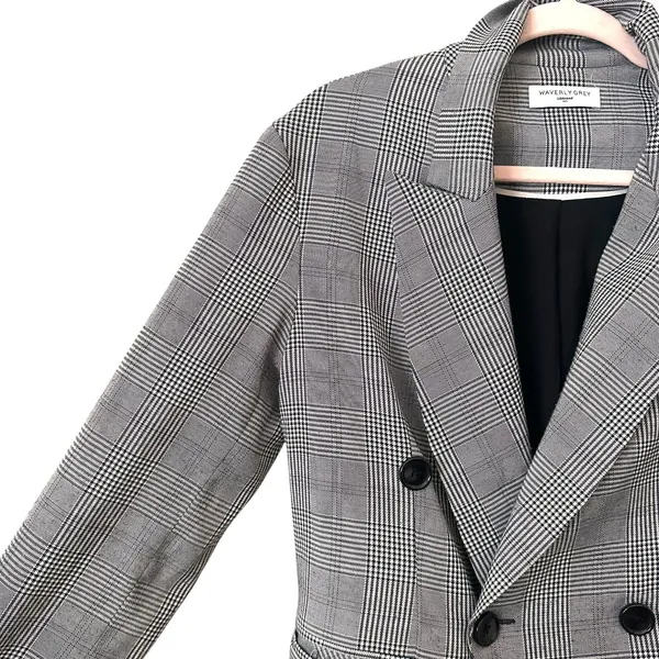 WAVERLY GREY Wool Blend Plaid Blazer‎ Grey Small Gray - Image 3