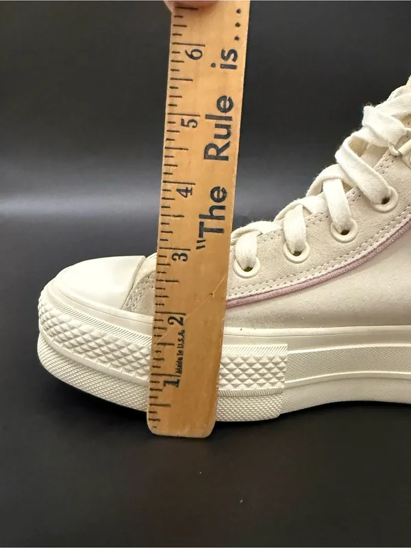 CONVERSE Chuck Taylor All Star Lift Platform High Tops Beige Suede Lilac Piping - Image 9
