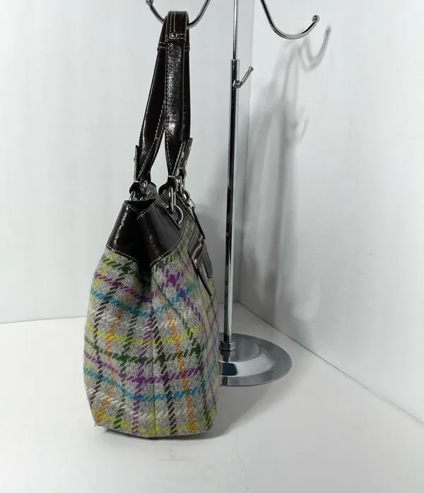 Coach Penelope Tattersall Colorful Plaid Wool Shoulder Bag Purse - Image 5