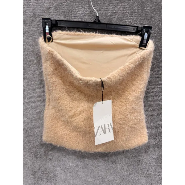 Zara Women Tube Top XS Beige Faux Fur Wool Blend Strapless 8982/531/733 NWT - Image 4