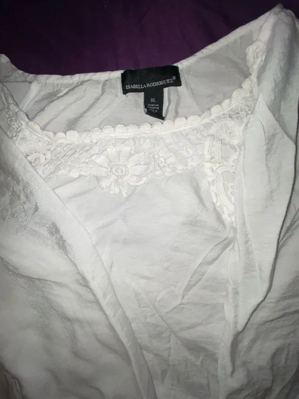 ISABELLA RODRIGUEZ White Long Sleeve Off-Shoulder Top with Lace Trim Size XL - Image 2