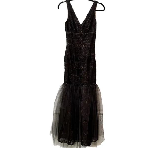 Monique Lhuillier Black Lace Sleeveless Mermaid Dress Formal Womens 0 Whimsigoth - Image 2