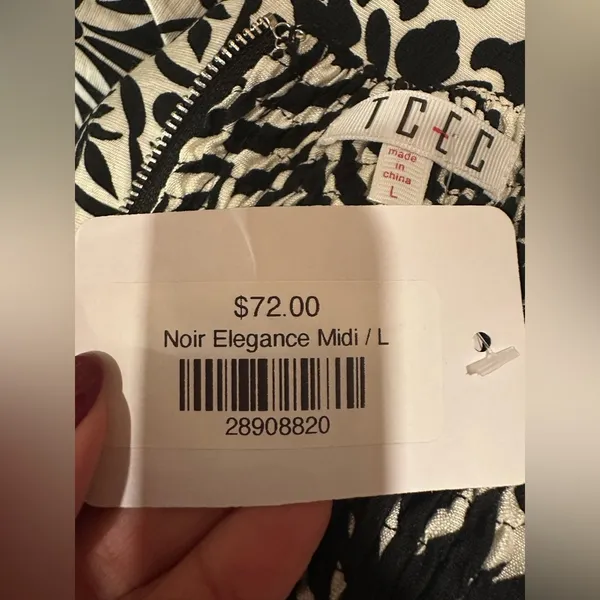 TCEC Noir Elegance Midi Dress Black White Leaf Print Bustier Tropical Resort L - Image 8