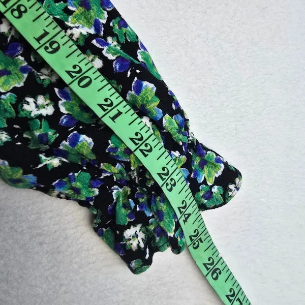 SO Goods For Life -579 Y2K Floral Smocked Peplum‎ Blouse Black Green Blue Large - Image 8