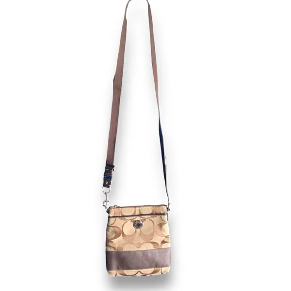 Coach Signature Monogram Canvas Crossbody Bag Brown Khaki Y2K Flat Messenger - Image 5