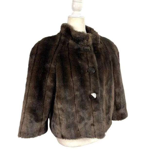 Alpine Studio Women's Fur Faux Brown Cropped Coat Jacket Size Medium - Image 13