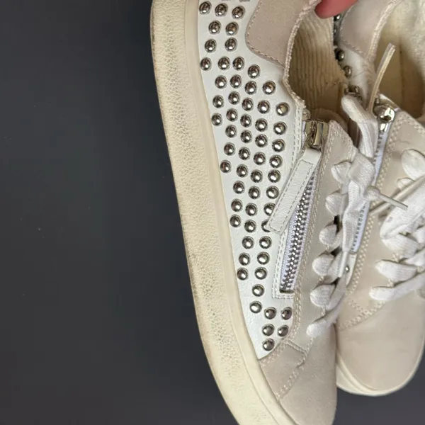 Steve Madden Cream Studded Low-Top Sneakers with‎ Suede Finish - Image 6