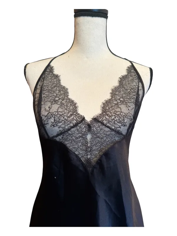 Victoria’s Secret Lace Trim Black Slip Dress sheer lingerie adjustable straps M - Image 4