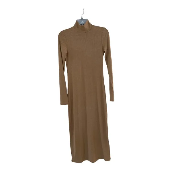 Charles Henry Ribbed Sweater Dress Turtleneck Side Slit Mocha NWT Size XS - Image 2