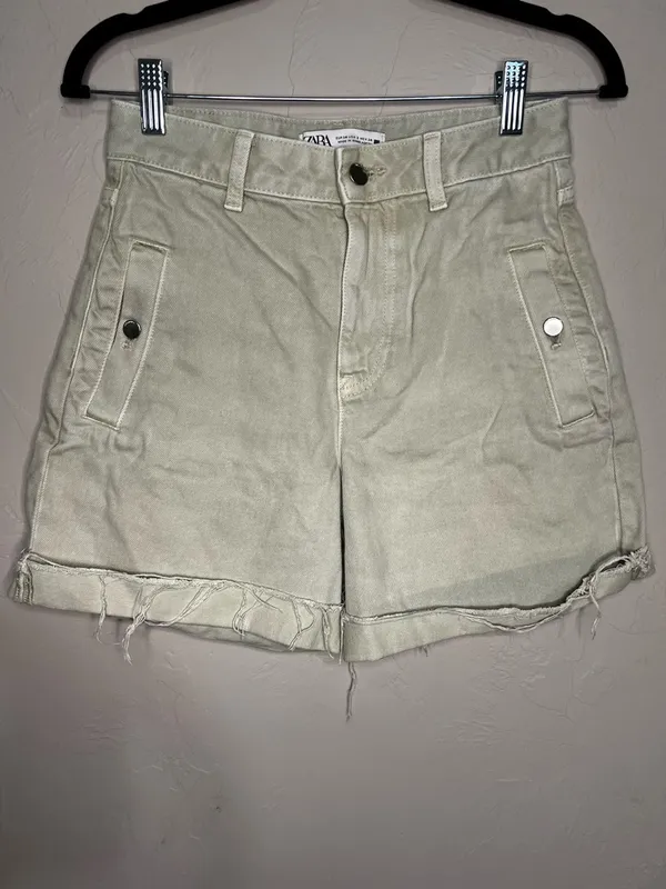 Zara‎ Ultra High-Rise Light Green Utility Denim Shorts - Image 3