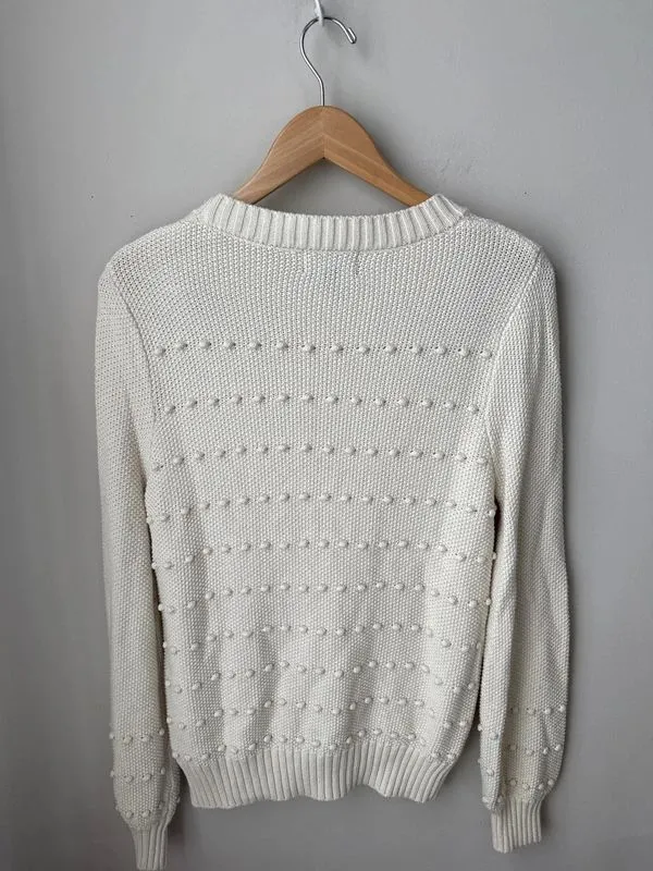 Duffield Lane Ivory Textured Pom Pom Knit Sweater XS - Image 3