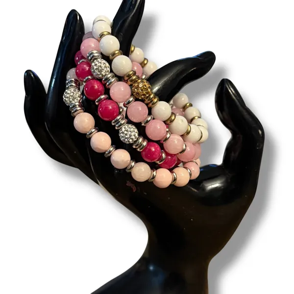 Natural stone stackable stretch bracelets Pink - Image 2