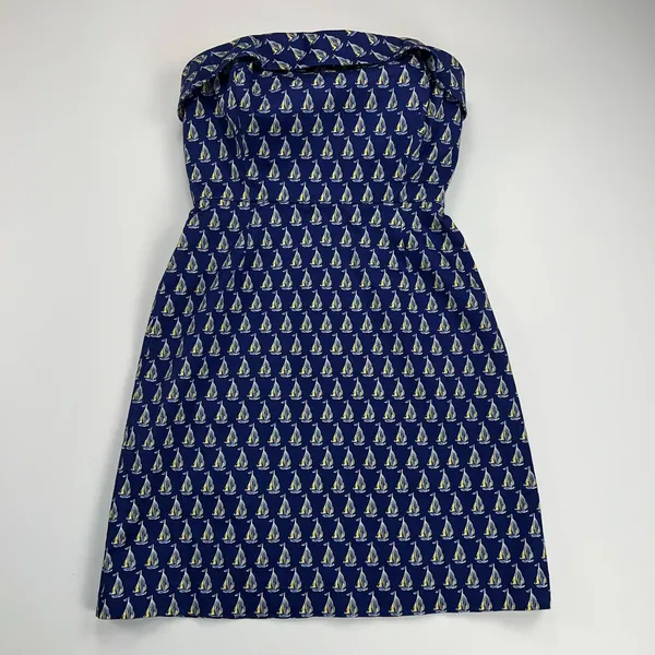 Vineyard Vines Cotton Boating Dress Navy Sailboats Strapless Sheath Size 2 - Image 13