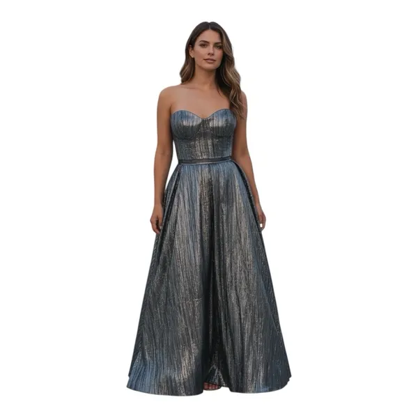 GB Women's 3 Silver Black Metallic Pleated Sweetheart Maxi Long Formal Dress - Image 8