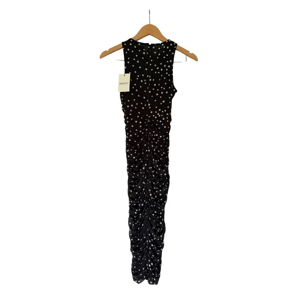 Bardot Felicia Spot Mesh Midi Dress Black‎ Polka Dot Ruched Sleeveless US 4 NEW - Image 3