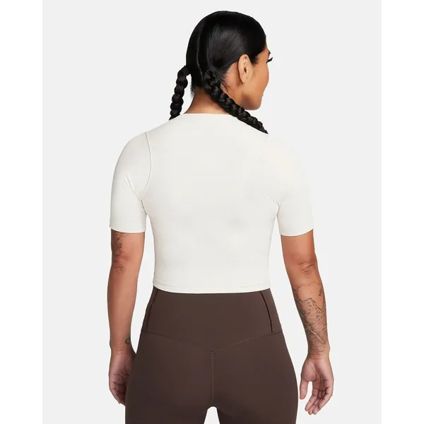 Nike Zenvy Rib Women's Short-Sleeve Cropped Top XS Light Orewood Brown/White - Image 3