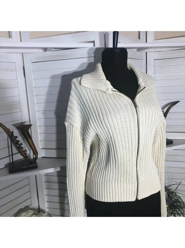 Vintage 90s cream cardigan cotton ribbed cottage peppy Fisherman Coastal cowgirl - Image 5