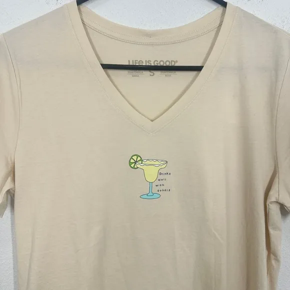Life Is Good Womens Small Beige Margarita Graphic V Neck‎ T Shirt NWT Casual - Image 8
