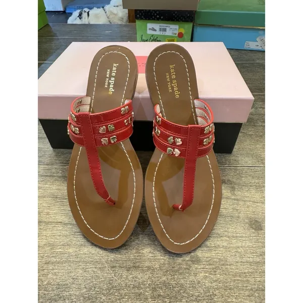 Women's Kate‎ Spade Carol Red Patent Thong Sandal Size 7.5 Studded - Image 2