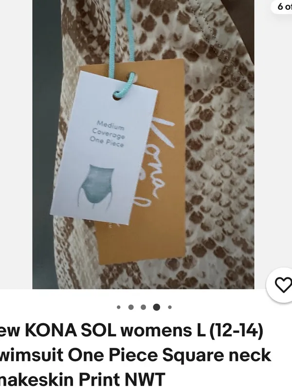 Kona Sol Beige and Light Brown Snakeskin Patterned Swim One Piece | Large 12-14 - Image 15