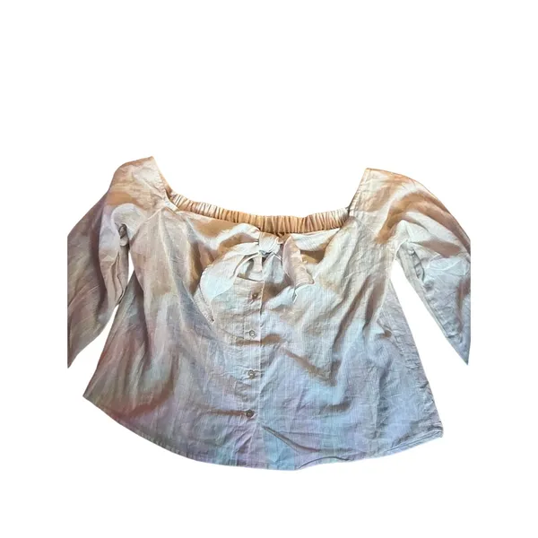 Free People Hello Beautiful Off Shoulder Linen Knit Top Tie Front S NEW Nautical - Image 5