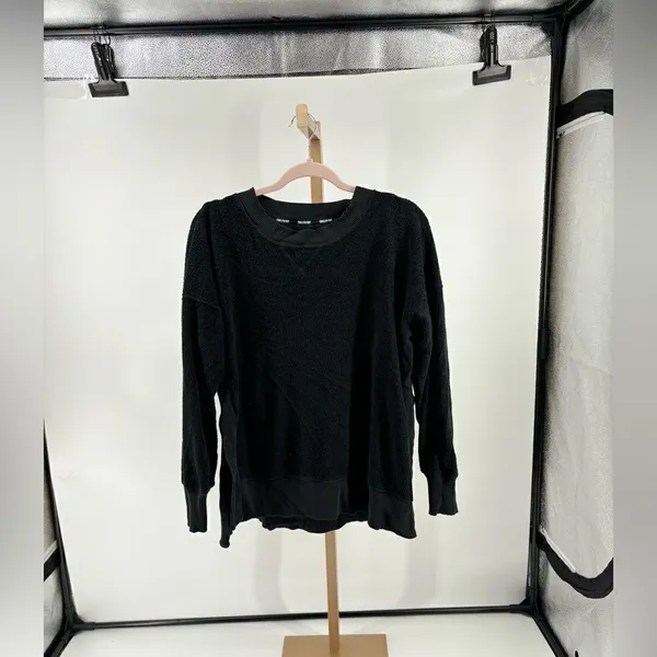 Aerie Chilled Out Brushed Fleece Sweatshirt Side Splits Small Black - Image 11