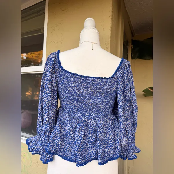 Free People Blue Floral Blouse - Image 2